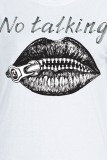 T-shirt con scollo O lettera patchwork stampate rosse casual Street Lips