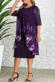 Bourgondische casual print patchwork O-hals kokerrok Grote maten jurken