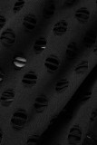 Черные сексуальные сплошные рваные открытые прозрачные узкие комбинезоны с круглым вырезом