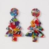Kleur casual geometrische kerstboom patchwork oorbellen