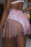 Pink Sexy Solid Patchwork Sequined Hot Drill High Waist Straight Solid Color Bottoms