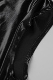 Темно-серое сексуальное однотонное платье в стиле пэчворк с открытой спиной и косым воротником без рукавов Платья