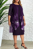 Bourgondische casual print patchwork O-hals kokerrok Grote maten jurken
