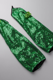 Trajes de patchwork de lentejuelas de fiesta sexy de día de Navidad verde
