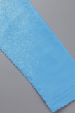 Blauwe casual print basic halve coltrui tops