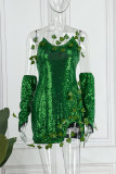 Costumes de patchwork de paillettes de fête sexy de jour de Noël vert