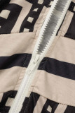バーガンディ カジュアル デイリー プリント パッチワーク ジッパー カラー 長袖 ツーピース