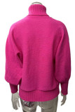 Blusas de gola alta casual com patchwork bordado rosa vermelho