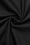 ローズレッド ブラック カジュアル カラー 塊プリント レオパード パッチワーク プリント Oネック 長袖 XNUMX点セット