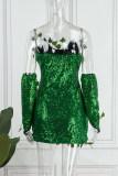 Зеленые рождественские сексуальные вечерние костюмы в стиле пэчворк с блестками