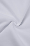 Blanco casual sólido patchwork cuello con capucha manga larga dos piezas