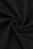 ブラックホワイトファッションカジュアルレタープリントベーシックフード付きカラー長袖プラスサイズのドレス
