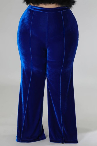 Colorful Blue Casual Solid Patchwork Plus Size Trousers