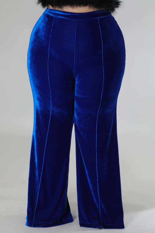 カラフルなブルー カジュアル ソリッド パッチワーク プラス サイズのズボン