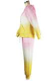 Розовый повседневный принт с постепенным изменением Пэчворк Воротник с капюшоном Длинный рукав Из двух частей
