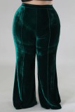 Pantaloni taglie forti patchwork tinta unita casual verde inchiostro