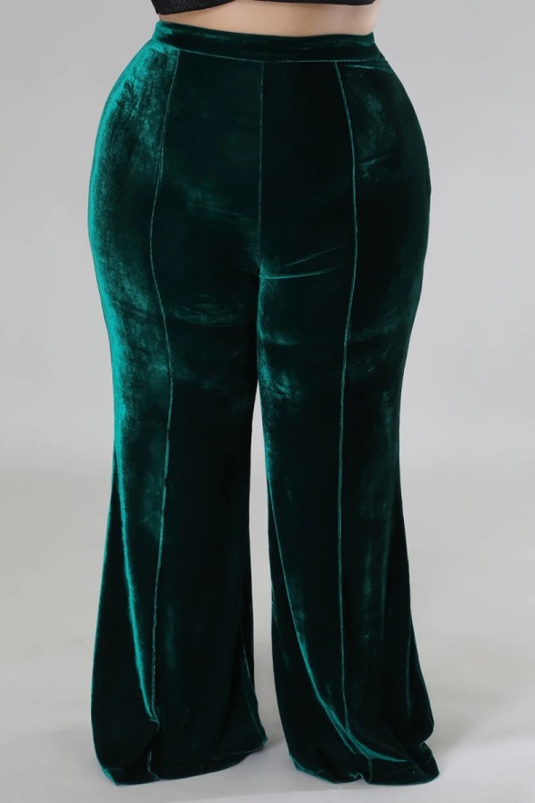 Чернильные зеленые повседневные однотонные брюки больших размеров в стиле пэчворк
