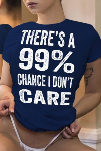 Camisetas con cuello en O y estampado de letras informales en azul marino