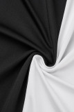 Черно-белые повседневные однотонные лоскутные платья с контрастным V-образным вырезом и длинными рукавами больших размеров