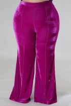 Pantaloni taglie forti patchwork tinta unita casual rosa viola