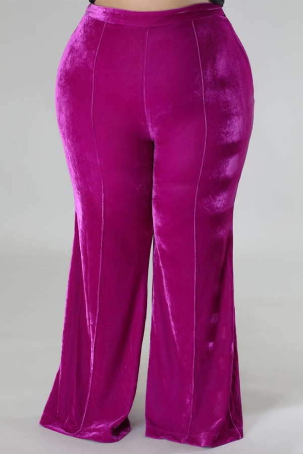 Pantaloni taglie forti patchwork tinta unita casual rosa viola
