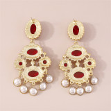 Red Casual Daily Party Geometric Patchwork Rhinestone Earrings