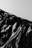 Черный сексуальный сплошной выдолбленный лоскутный комплект нижнего белья из трех частей
