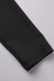 Schwarze, lässige Sportswear, solide Patchwork-Overalls mit O-Ausschnitt in Übergröße