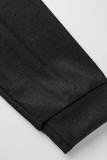 Zwarte casual gestreepte print patchwork O-hals A-lijn jurken