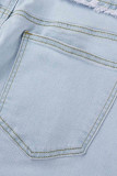 Helle, lässige, solide Patchwork-Denim-Jeans mit mittlerer Taille