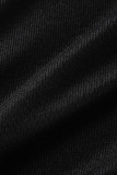 Vestidos pretos casuais com estampa listrada patchwork decote oco e linha A