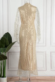 Золотые элегантные однотонные блестки в стиле пэчворк с круглым вырезом, вечерние платья, платья