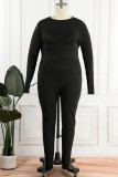 Zwarte casual sportkleding Effen patchwork O-hals jumpsuits in grote maten