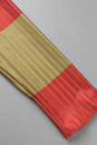 Красный Повседневный принт Уздечка O-образный вырез с длинным рукавом Из двух частей