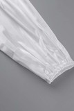 Blanc Sexy Solide Patchwork Dos Nu Pli De L'épaule Robes À Manches Longues