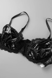 Черное сексуальное однотонное прозрачное белье в стиле пэчворк с открытой спиной