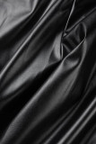 ブラックカジュアルソリッドパッチワークジッパーカラースキニージャンプスーツ