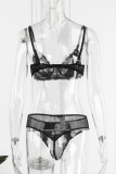 Черное сексуальное однотонное прозрачное белье в стиле пэчворк с открытой спиной