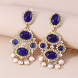 Blue Casual Daily Party Geometric Patchwork Rhinestone Earrings