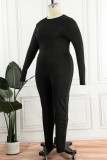 Zwarte casual sportkleding Effen patchwork O-hals jumpsuits in grote maten