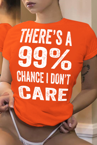 Camisetas con cuello en O y letras estampadas de base casual naranja