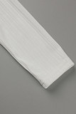 Weiße, lässige, solide Basic-Kleider mit O-Ausschnitt und langen Ärmeln