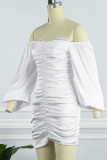 Vestidos de manga larga con pliegues en el hombro sin espalda de patchwork sólido sexy blanco