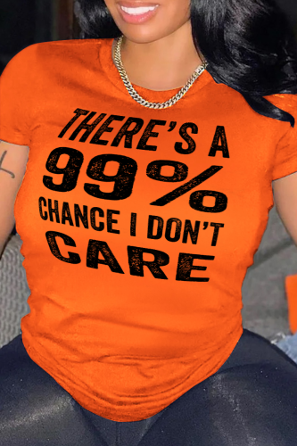 Camisetas con cuello en O con estampado de simplicidad diaria naranja