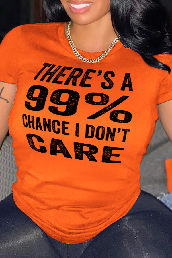 T-shirt arancione Daily Simplicity con stampa lettera O collo