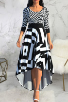 Zwart-wit casual print patchwork O-hals rechte jurken