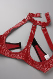 Röd Sexig Living Solid Hollow Out Patchwork Backless Underkläder