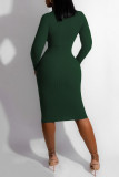 Camel Sexy Solid Hollowed Out Patchwork O Neck Pencil Skirt Dresses