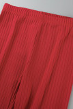 Rotes, lässiges Frenulum mit O-Ausschnitt und langen Ärmeln, zweiteilig