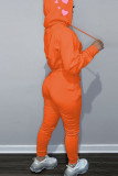 Due pezzi manica lunga colletto con cappuccio patchwork stampa casual arancione